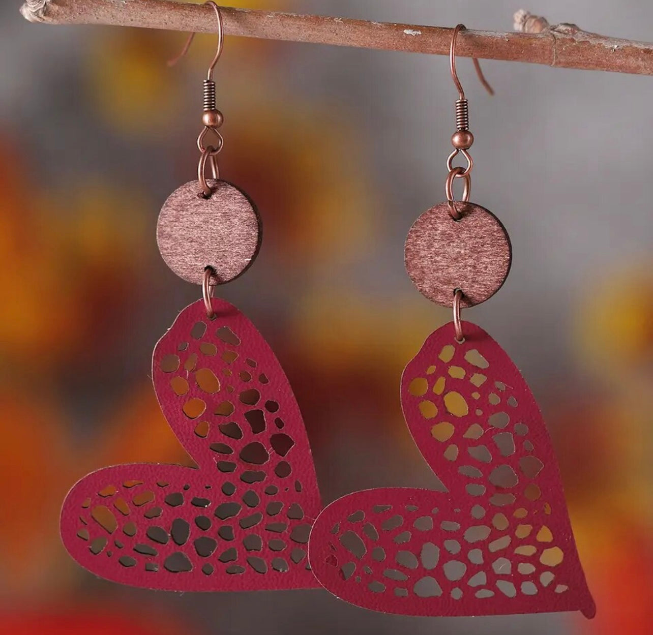 PREORDER VALENTINES DAY ROUND ONE Red Heart Cut Out Wooden Earrings.