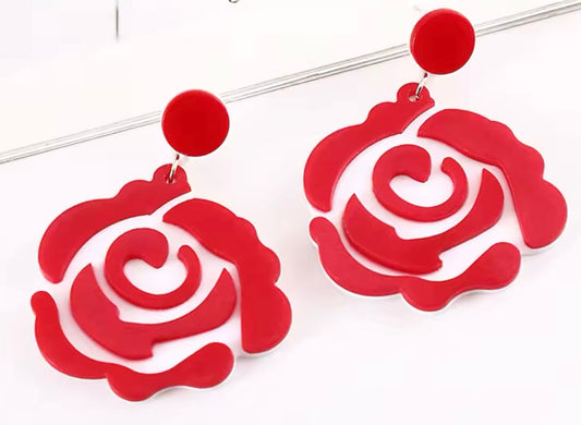 PREORDER VALENTINES DAY ROUND ONE Red Rose Cut Out Acrylic Earrings