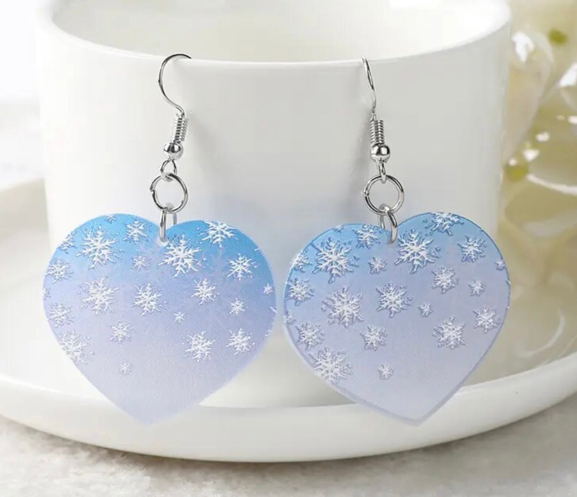 PREORDER CHRISTMAS ROUND ONE Christmas Snowflake Heart Acrylic Earrings