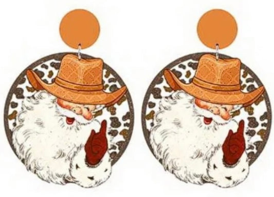 Christmas Cowboy Santa Wooden Earrings