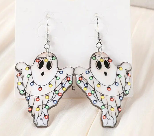 PREORDER CHRISTMAS ROUND ONE Christmas Lights Ghost Acrylic Earrings