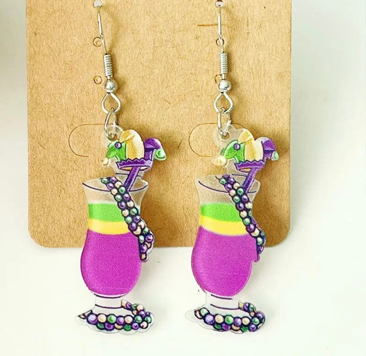 Mardi Gras Beaded Drink Acrylic Earrings