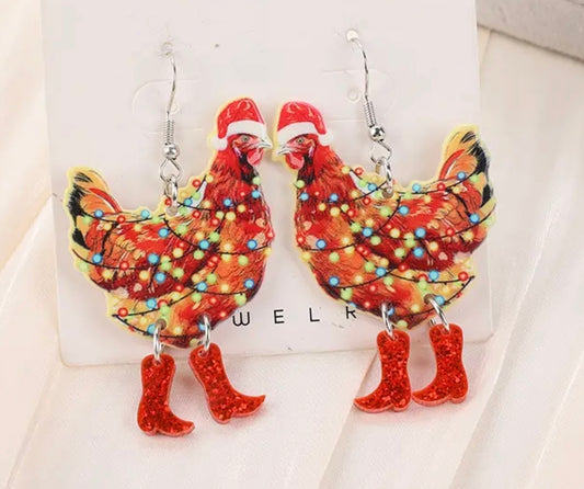 PREORDER CHRISTMAS ROUND ONE Christmas Lights Orange Chicken Acrylic Earrings