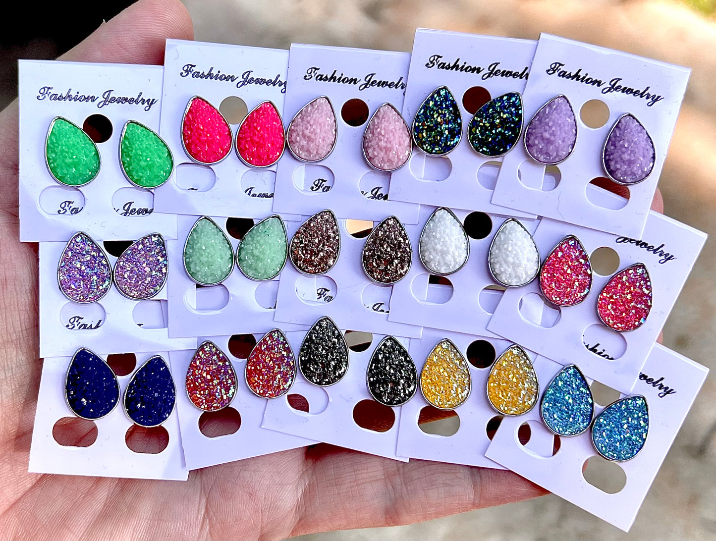 Random Stainless Steel Teardrop Druzy Stud Earrings- Stocking Stuffer