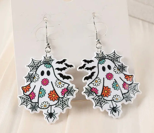 PREORDER HALLOWEEN ROUND TWO 70s Flower Ghost Acrylic Earrings