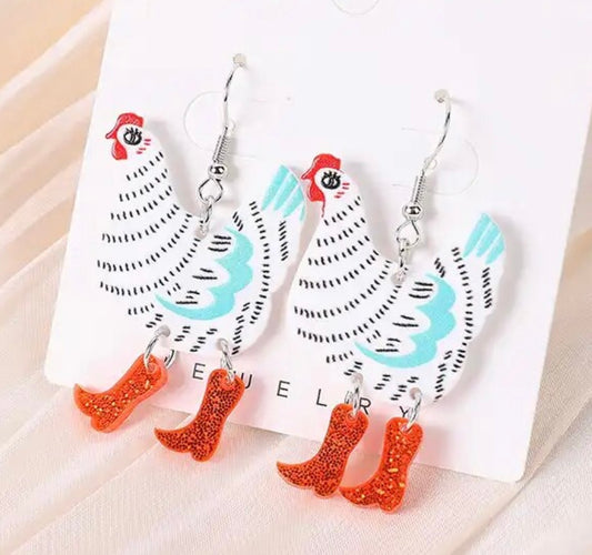 PREORDER VALENTINES DAY ROUND ONE White Chicken Acrylic Earrings