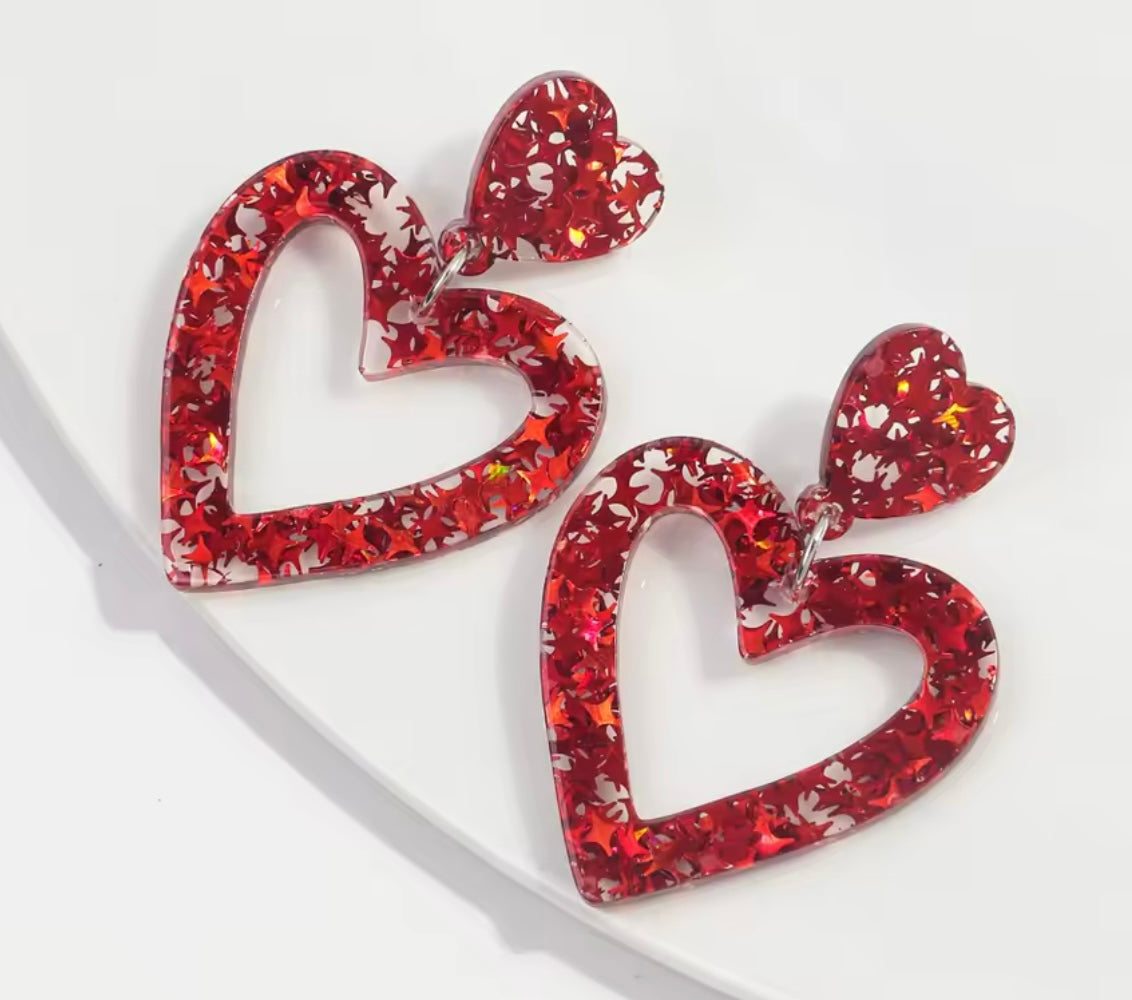 PREORDER VALENTINES DAY ROUND ONE Red Cutout Heart Acrylic Earrings