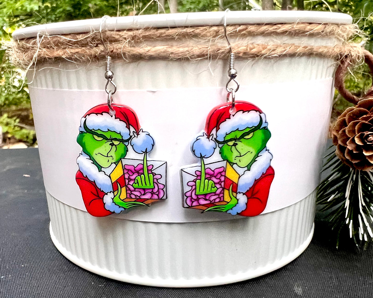 PREORDER CHRISTMAS ROUND ONE Middle Finger G Christmas Acrylic Earrings