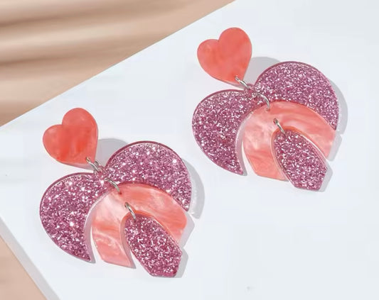 PREORDER VALENTINES DAY ROUND ONE Pink Cut Out Heart Acrylic Earrings.