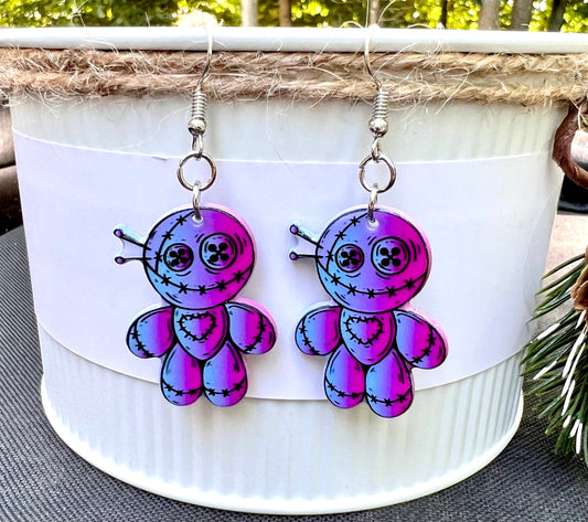 PREORDER HALLOWEEN ROUND TWO Pink Voodoo Doll Acrylic Earrings