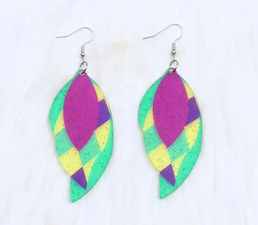 Mardi Gras Feather Acrylic Earrings