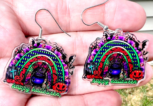 Happy Halloween Rainbow Acrylic Earrings