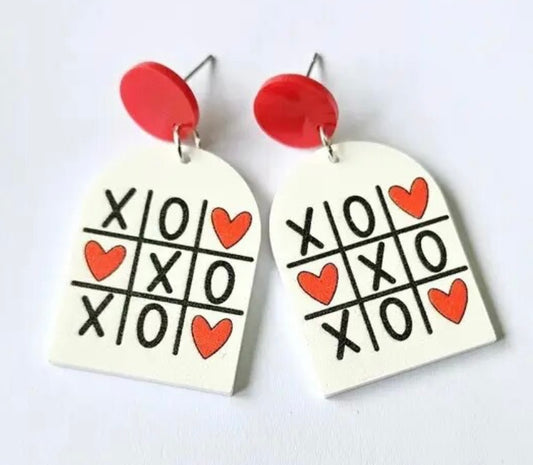 PREORDER VALENTINES DAY ROUND ONE Valentine Tic-Tac-Toe Acrylic Earrings.