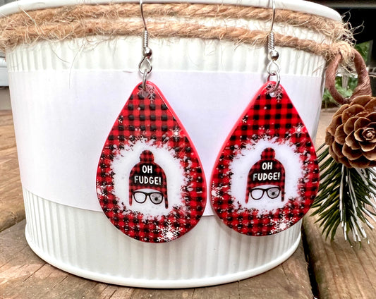 PREORDER CHRISTMAS ROUND ONE Oh Fudge Christmas Teardrop Acrylic Earrings