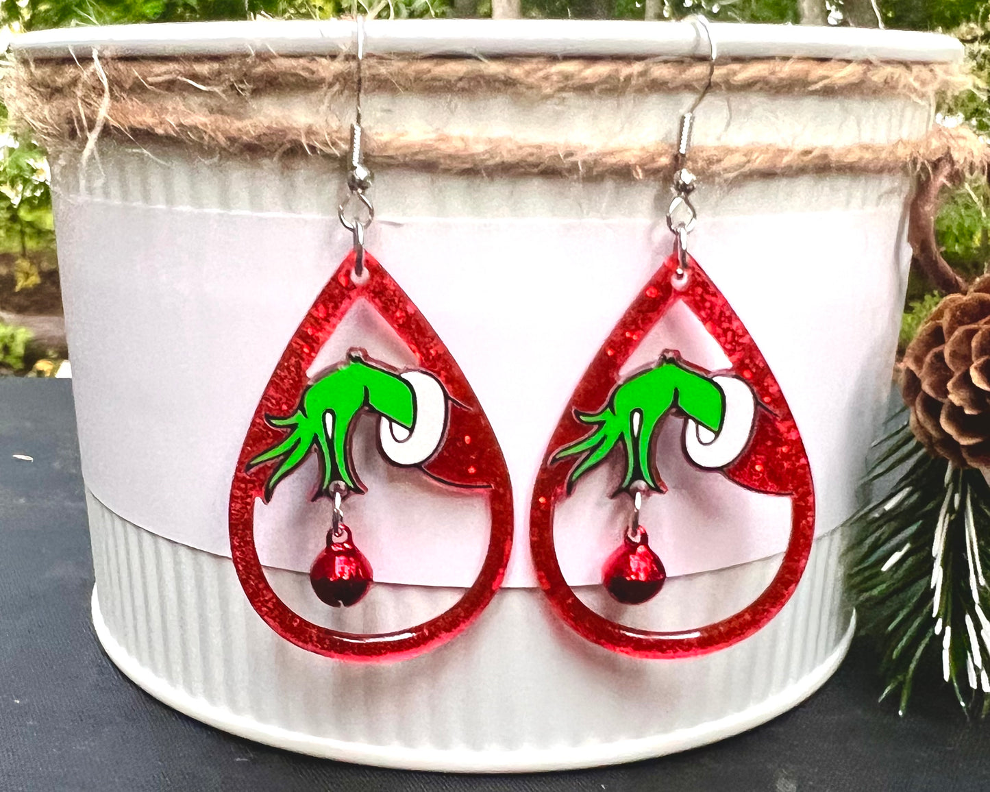 PREORDER CHRISTMAS ROUND ONE Mean One Hanging Ornament Acrylic Earrings