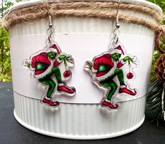 PREORDER CHRISTMAS ROUND ONE Mean One Ornament Acrylic Earrings