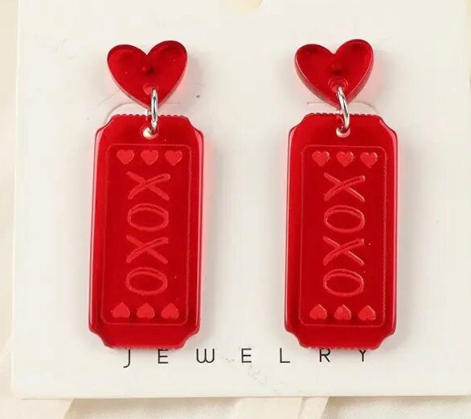 PREORDER VALENTINES DAY ROUND ONE XOXO Ticket Acrylic Earrings