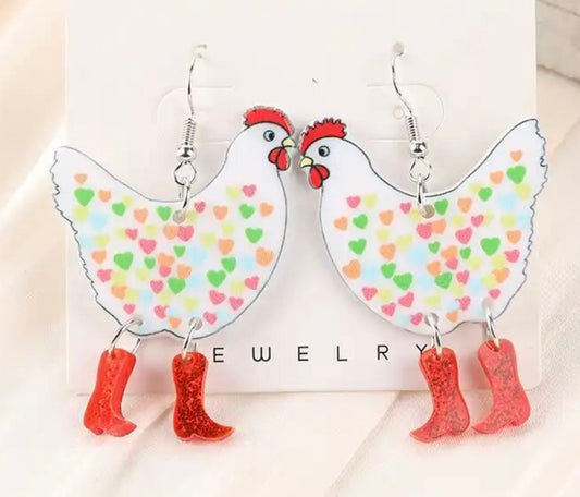 PREORDER VALENTINES DAY ROUND ONE Hearts Chicken Acrylic EarringS