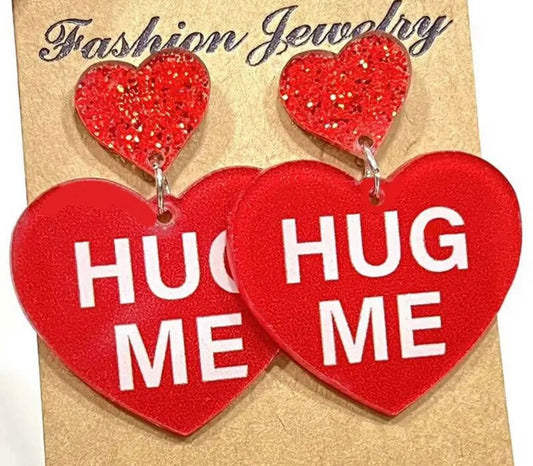 PREORDER VALENTINES DAY ROUND ONE Red Hug Me Convo Heart Acrylic Earrings.