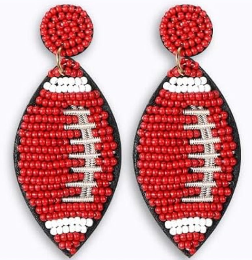 Football Seed Bead Stud Dangle Earrings