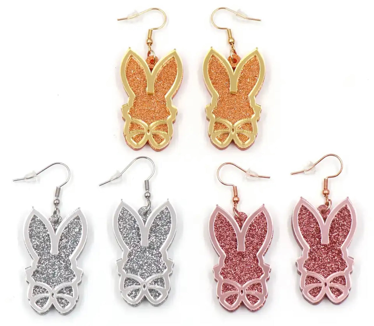 Easter Glitter Mirror Bunny Acrylic Earrings