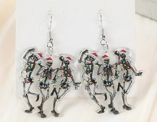 PREORDER CHRISTMAS ROUND ONE Christmas Skeleton Acrylic Earrings