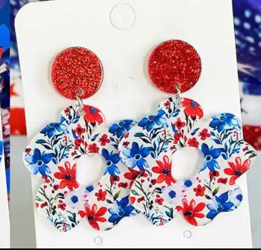 Fourth of July Floral Acrylic Earrings