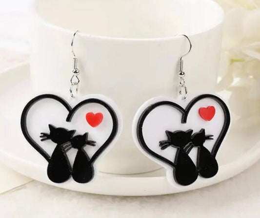 PREORDER VALENTINES DAY ROUND ONE Kitty Heart Love Acrylic Earrings.