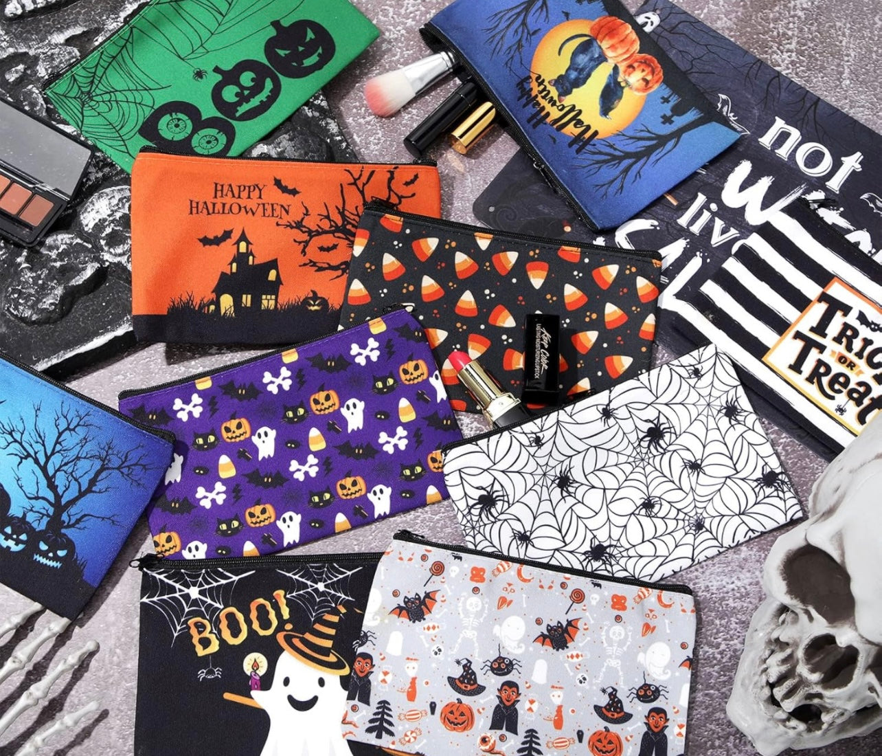 Random Colored Halloween Canvas Cosmetic Bag