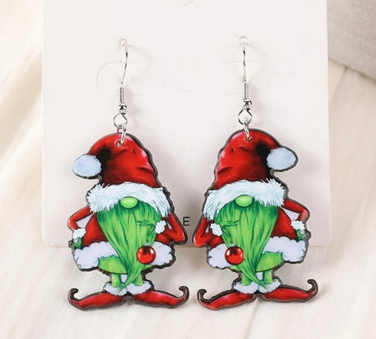 PREORDER CHRISTMAS ROUND ONE Mean One Gnome Acrylic Earrings