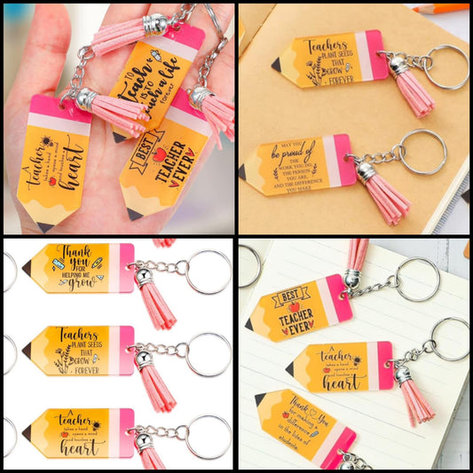 Random Teacher Appreciation Pencil Tassel Keychains