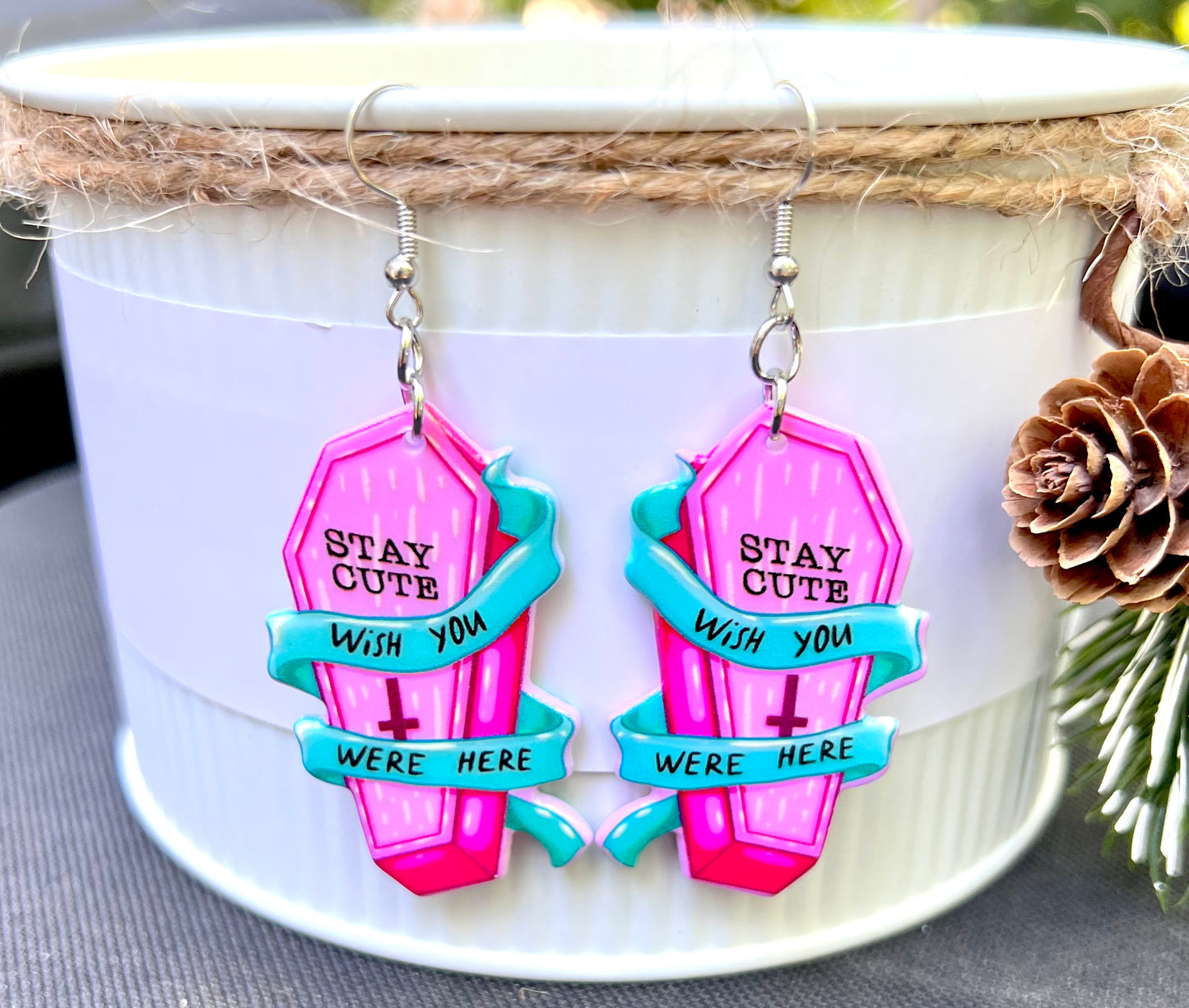 Wish You Were Here Coffin Acrylic Earrings