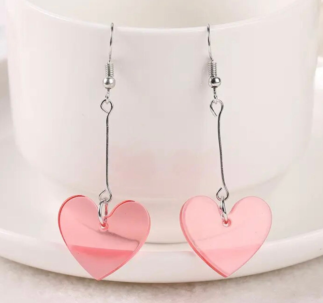 PREORDER VALENTINES DAY ROUND ONE Valentine Light Pink Heart Dangle Acrylic Earrings