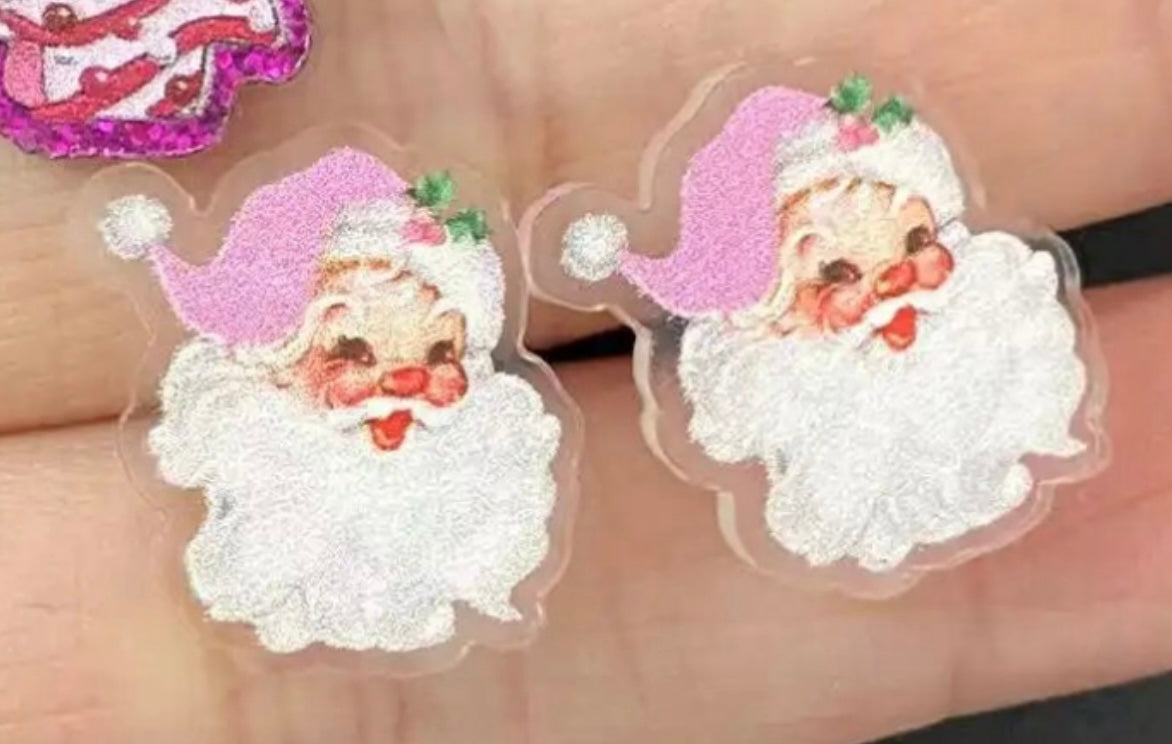 PREORDER CHRISTMAS ROUND ONE Pink Santa Stud Acrylic Stud Earrings