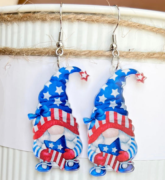 Fourth of July Gnome Acrylic Earrings