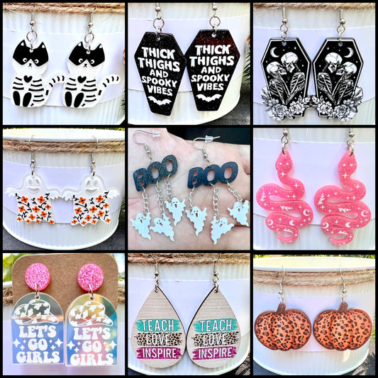 Halloween Mystery Boo Box Acrylic Earrings (10 Random Pairs)