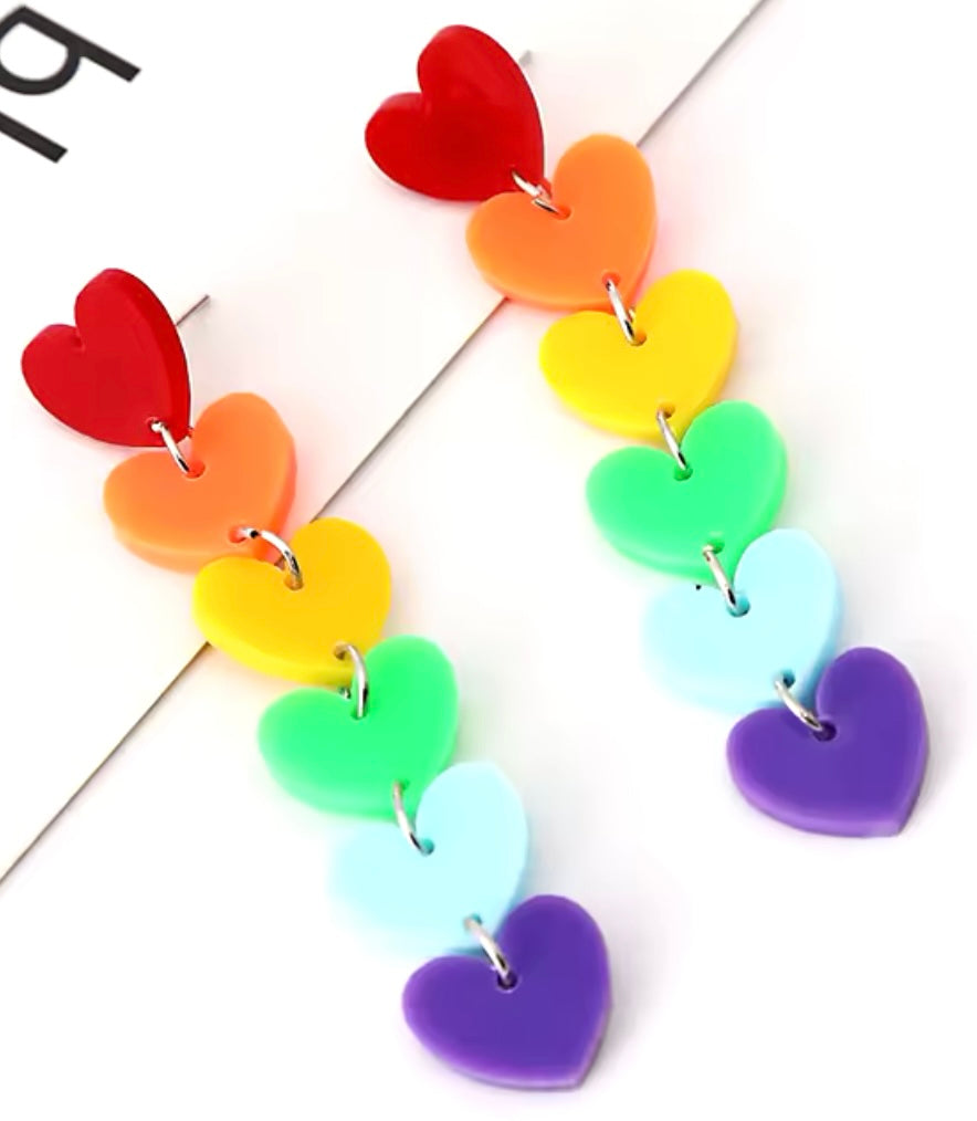 PREORDER VALENTINES DAY ROUND ONE Love Wins Rainbow Heart Acrylic Earrings