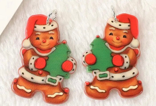 PREORDER CHRISTMAS ROUND ONE Vintage Gingerbread Man Christmas Tree Acrylic Earrings