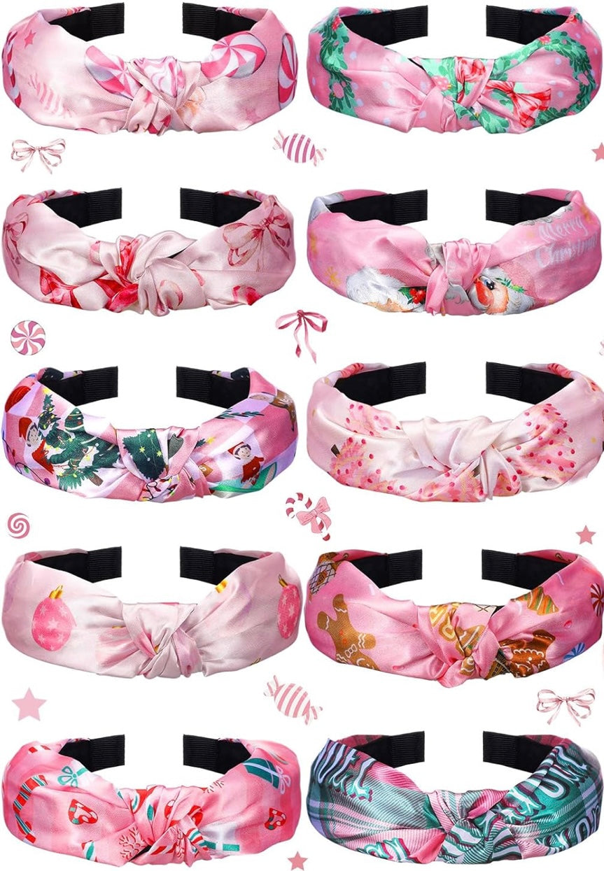 Random Pink Christmas Knotted Headbands