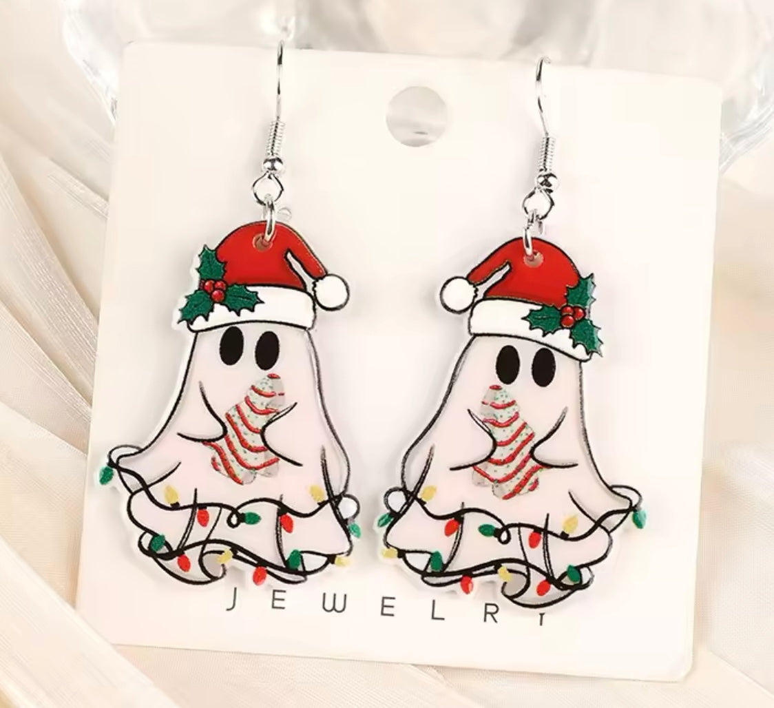 PREORDER CHRISTMAS ROUND ONE Christmas Christmas Cake Ghost Acrylic Earrings