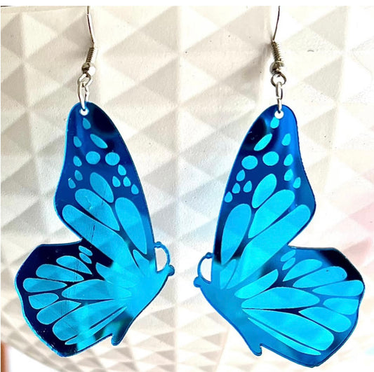 Iridescent Blue Butterfly Acrylic Earrings