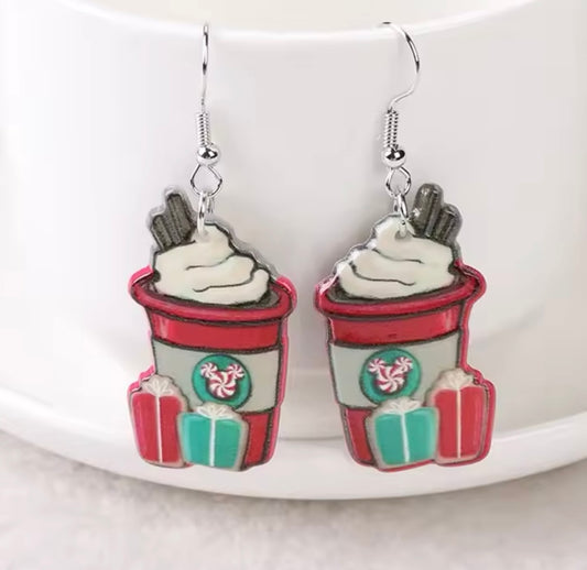 PREORDER CHRISTMAS ROUND ONE Red Peppermint Drink Acrylic Earrings