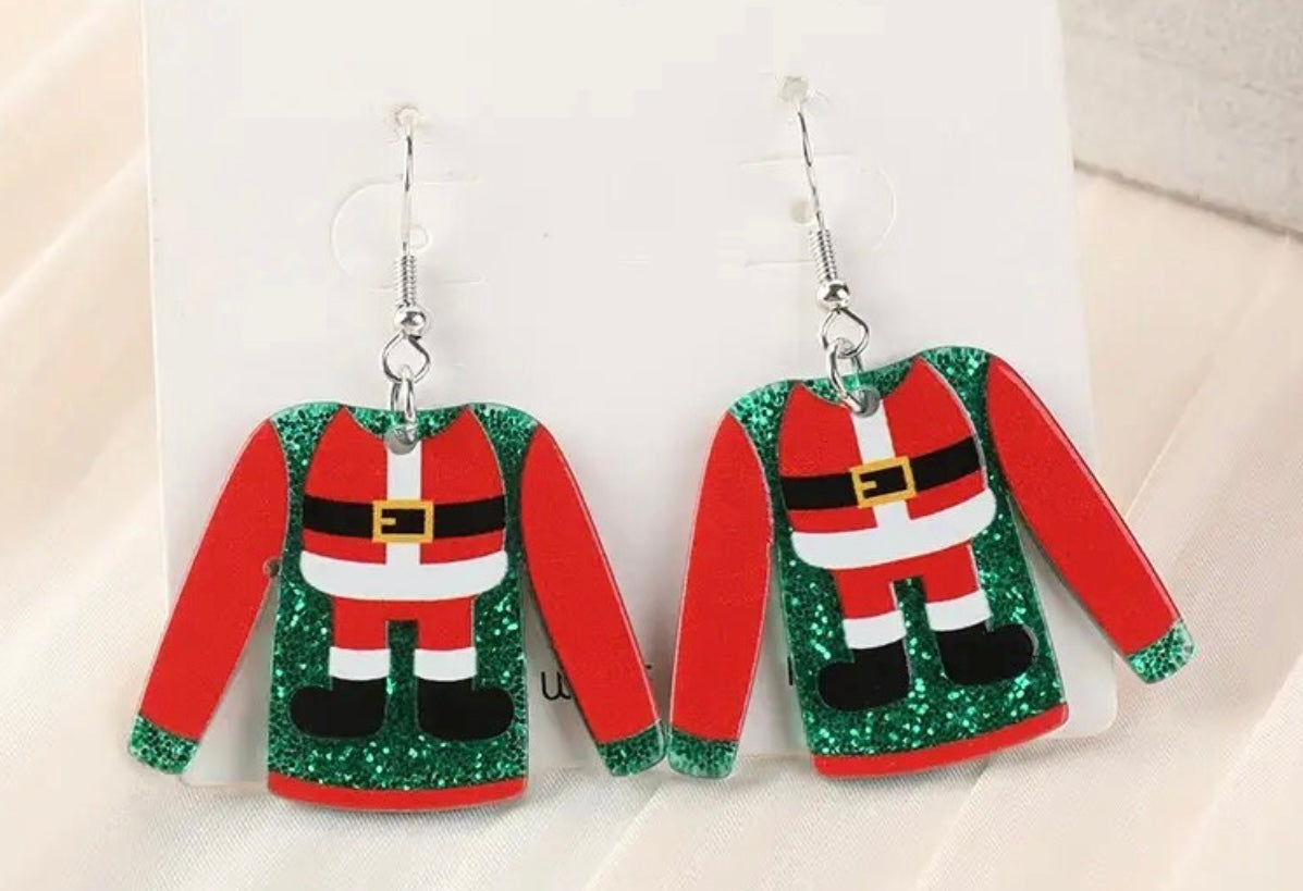 PREORDER CHRISTMAS ROUND ONE Christmas Santa Ugly Sweater Acrylic Earrings