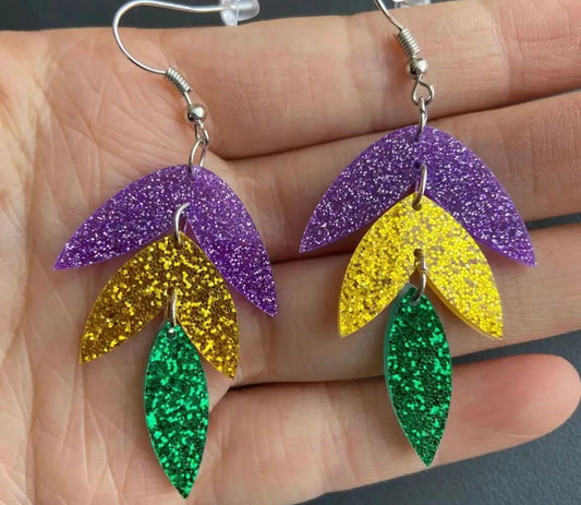 Mardi Gras Petal Acrylic Earrings.