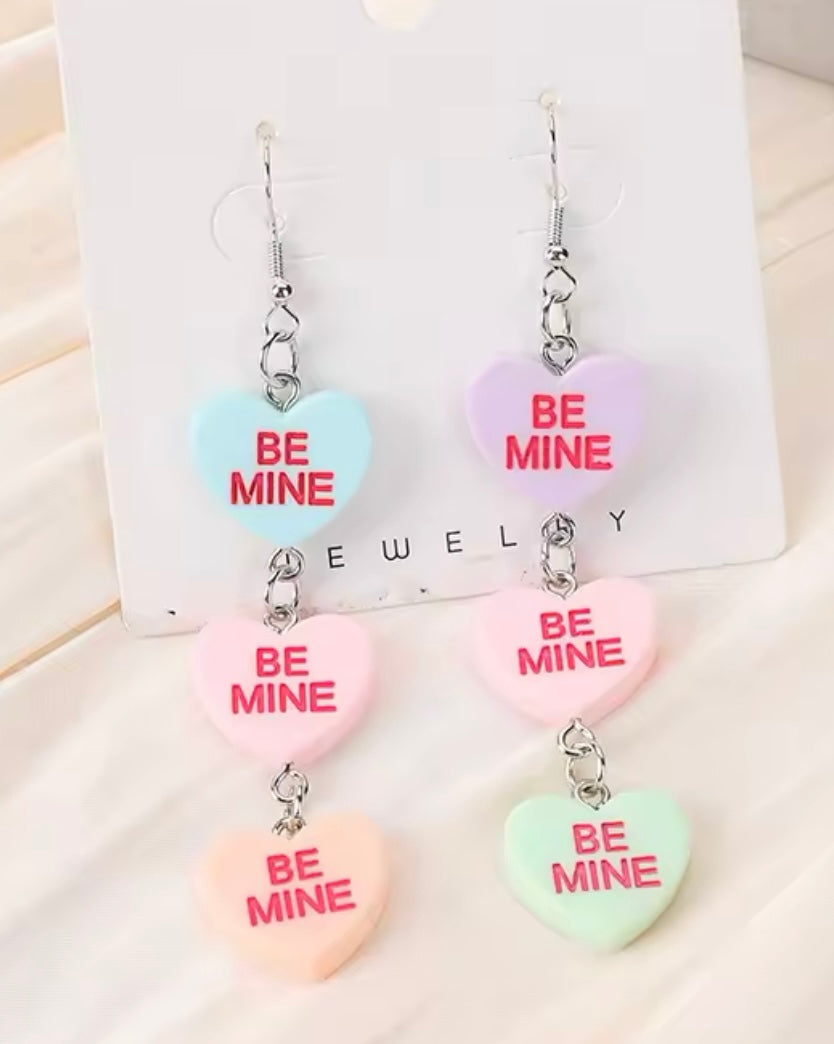 PREORDER VALENTINES DAY ROUND ONE Be Mine Conversation Hearts Acrylic Earrings.