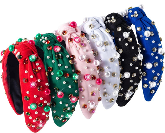 Random Christmas Solid Color Rhinestone Knotted Headbands