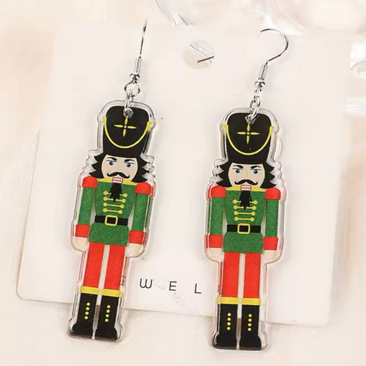 PREORDER CHRISTMAS ROUND ONE Red & Green Nut Cracker Acrylic Earrings