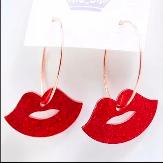 PREORDER VALENTINE RED LIPS ACRYLIC HOOP EARRINGS