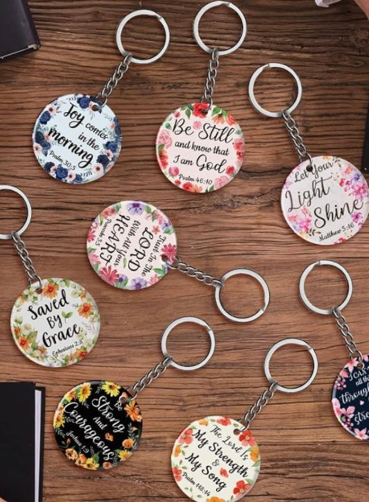 Random Floral Bible Verse Keychain