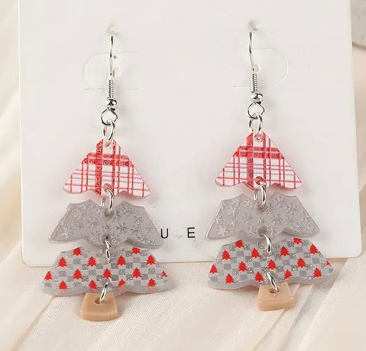 PREORDER CHRISTMAS ROUND ONE Red Snowflake Christmas Tree Earrings